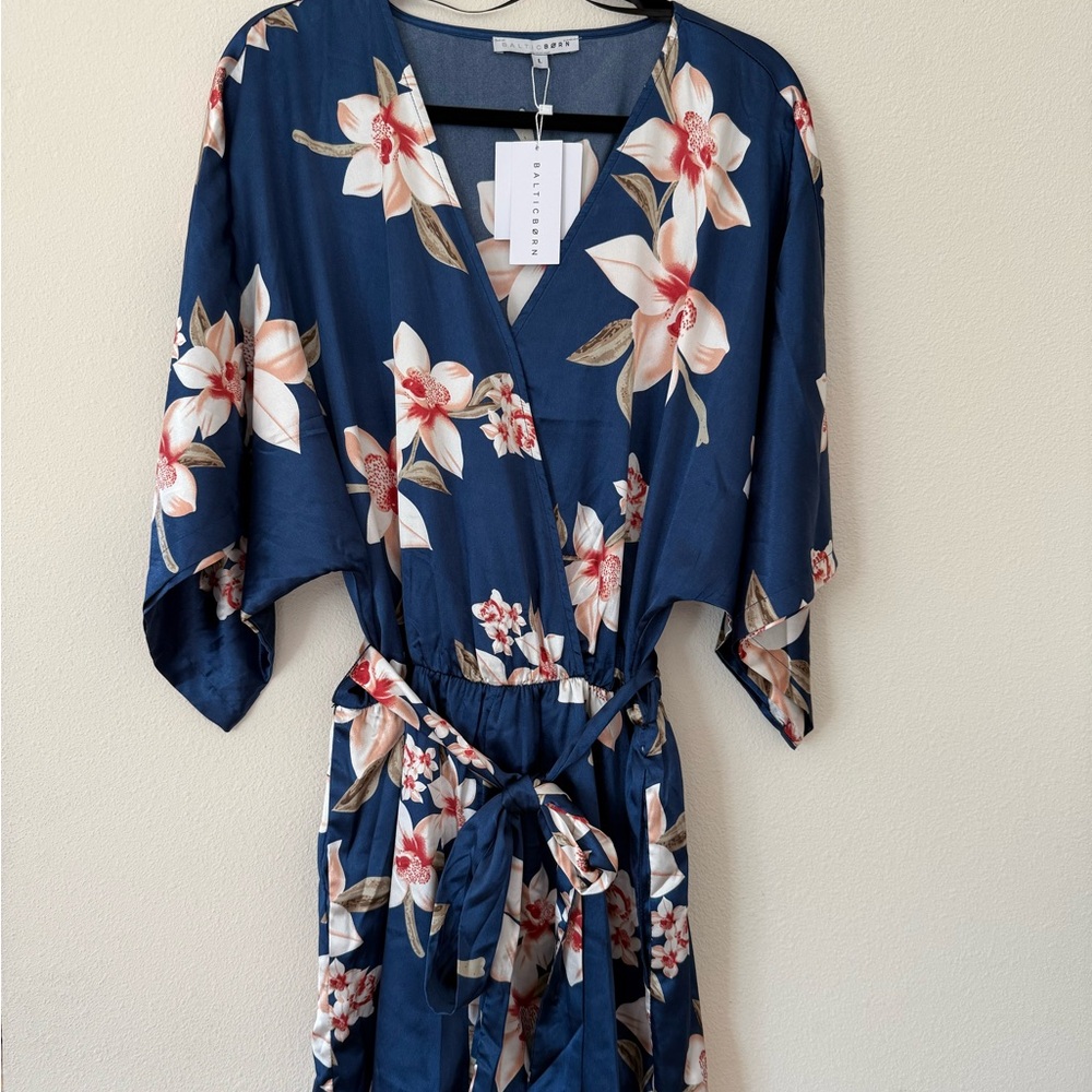 Baltic Born Floral Kimono Romper in Navy Blue